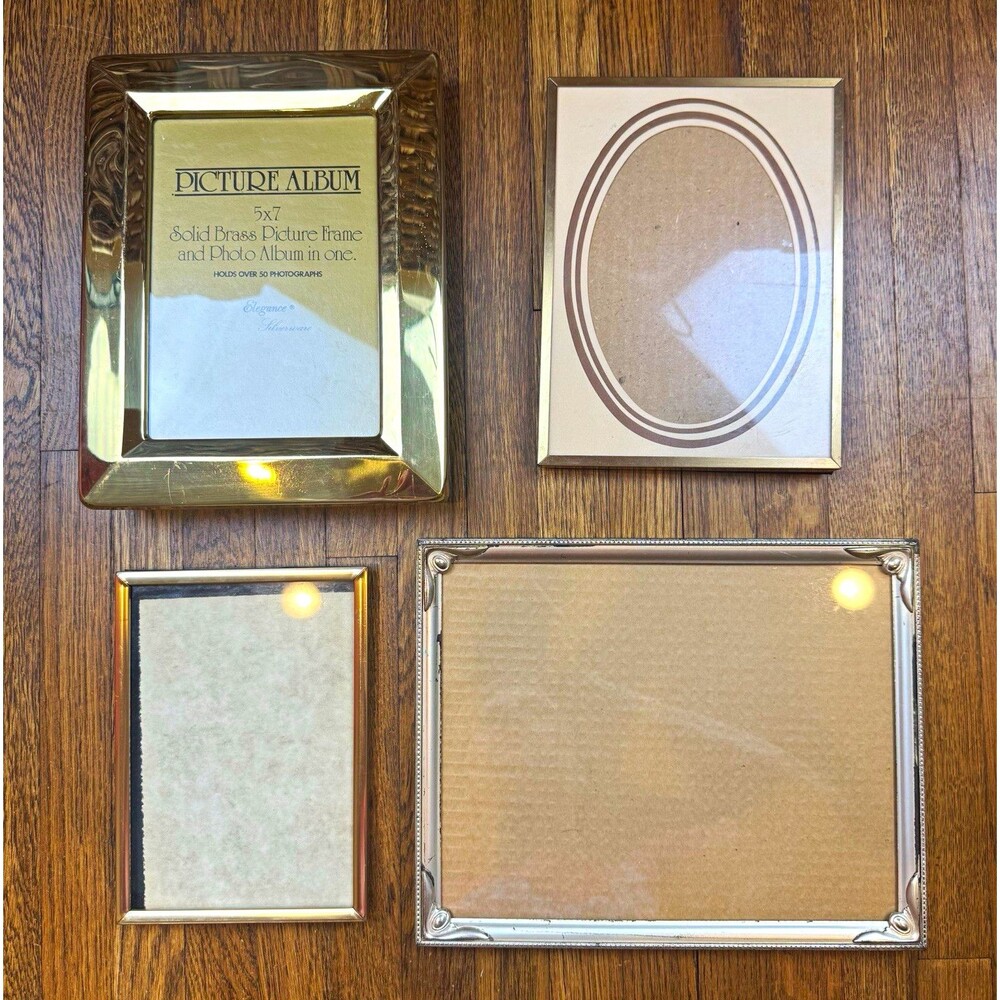 Lot of 4 Vintage Brass Photo Frames and photo album.